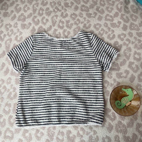 Green Envelope Fringe Trimmed Summer Sweater in Navy Stripe - Picture 4 of 7